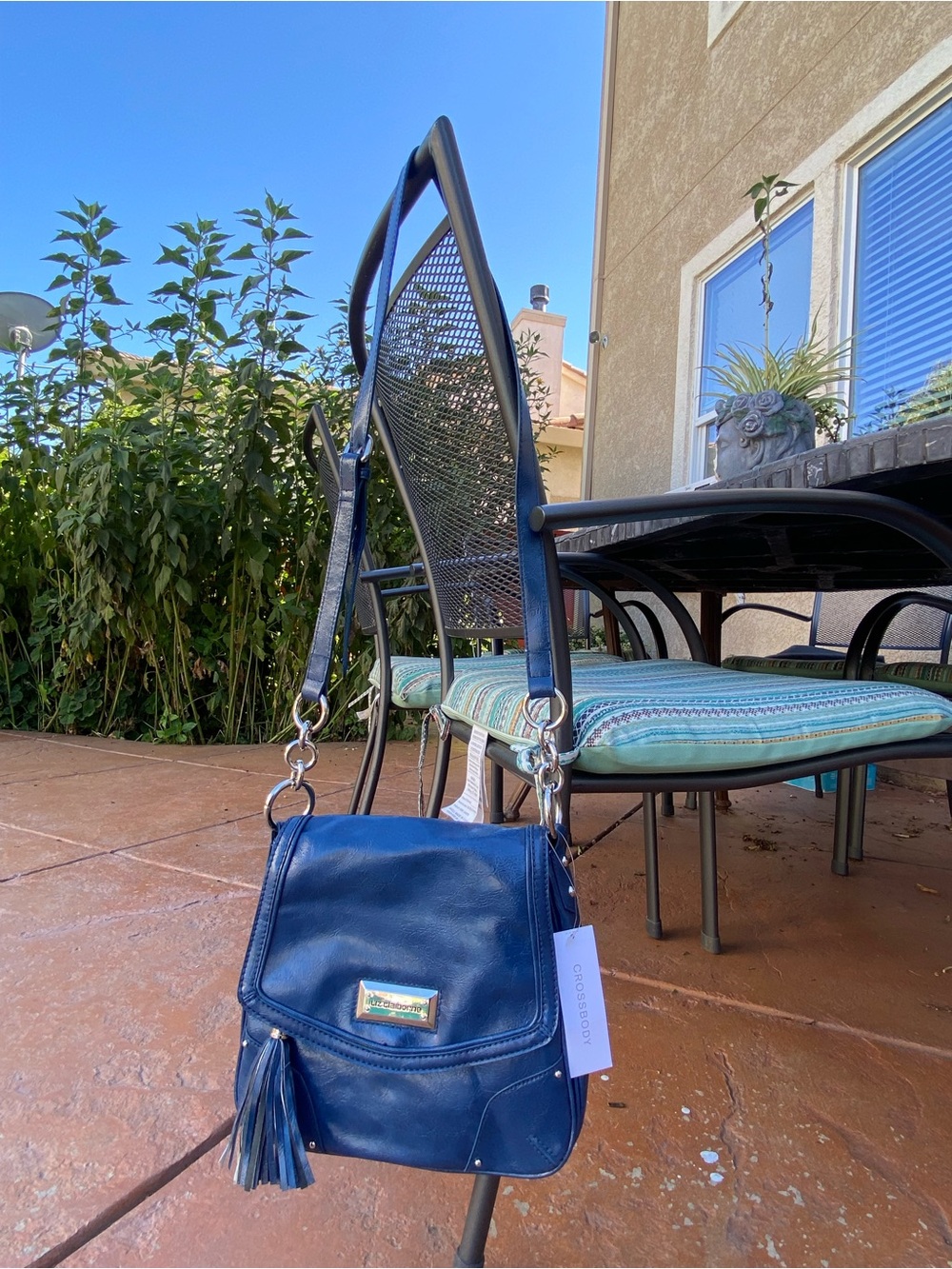 Liz Claiborne Navy Blue Leather Crossbody Bag with Tassel
